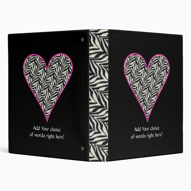 Personalized Pink Trimmed Zebra Heart Binder (Background)