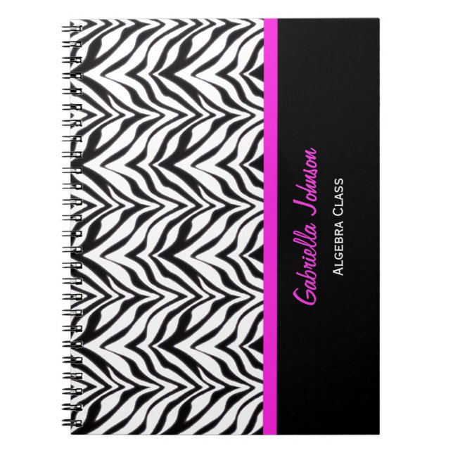 Personalized: Pink Trimmed: Zebra Print Notebook (Front)