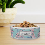 Personalized Pink Tropical Floral Pattern Pet<br><div class="desc">For the pets with the most aloha,  this cute island inspired dog or cat bowl features a pattern of tropical orchid flowers and botanical foliage in shades of blush pink,  lavender on a pastel mint green background. Personalize with your pet's name.</div>