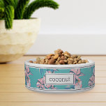Personalized Pink Tropical Floral Pattern Pet Bowl<br><div class="desc">For the pets with the most aloha,  this cute island inspired dog or cat bowl features a pattern of tropical orchid flowers and botanical foliage in shades of blush pink,  lavender on a turquoise teal background. Personalize with your pet's name.</div>