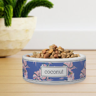 Personalized Pink Tropical Floral Pattern Pet Bowl