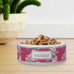 Personalized Pink Tropical Floral Pattern Pet Bowl<br><div class="desc">For the pets with the most aloha,  this cute island inspired dog or cat bowl features a pattern of tropical orchid flowers and botanical foliage in shades of blush pink,  lavender,  and blue on a vibrant fuchsia background. Personalize with your pet's name in dark navy lettering.</div>
