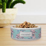 Personalized Pink Tropical Floral Pattern Pet Bowl<br><div class="desc">For the pets with the most aloha,  this cute island inspired dog or cat bowl features a pattern of tropical orchid flowers and botanical foliage in shades of blush pink,  lavender on a pastel mint green background. Personalize with your pet's name.</div>
