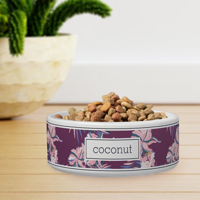 Personalized Pink Tropical Floral Pattern Pet Bowl (Creator Uploaded)