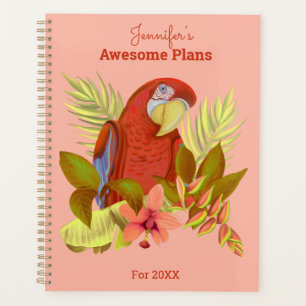 Personalized Pink Tropical Parrot Illustration Planner