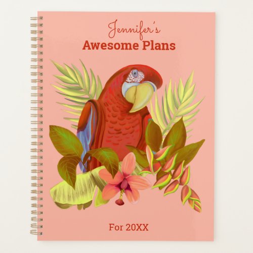 Personalized Pink Tropical Parrot Illustration Planner