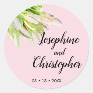 Personalized Pink Tulip Artistic Summer Weddings Classic Round Sticker