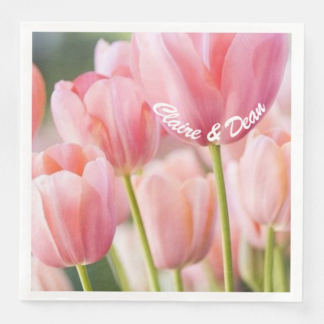 Personalized Pink Tulip Napkins (Front)