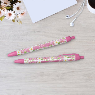 Personalized Pink Tulips & Daffodils Floral Pen