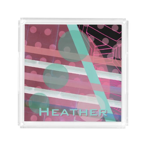 PersonalizedPink  TurquoiseAbstract Design Acrylic Tray