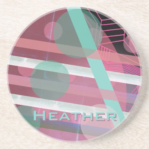 PersonalizedPink  TurquoiseAbstract Design Coaster