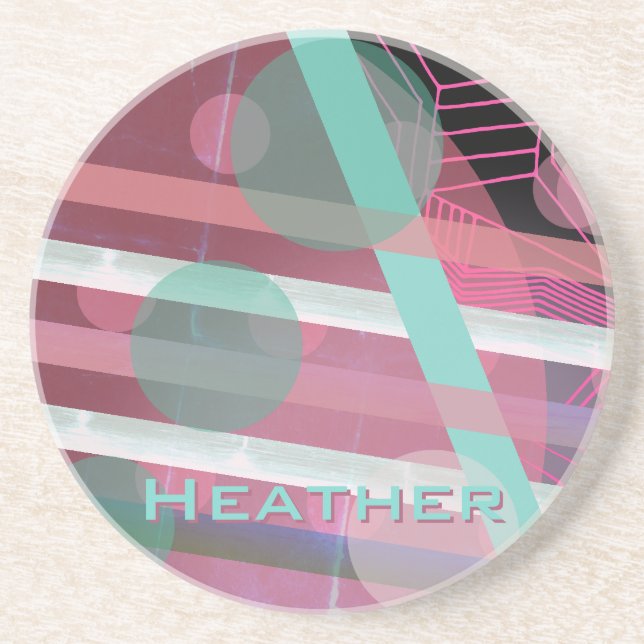 Personalized/Pink & Turquoise/Abstract Design Coaster (Front)