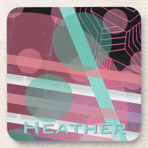 PersonalizedPink  TurquoiseAbstract Design Drink Coaster