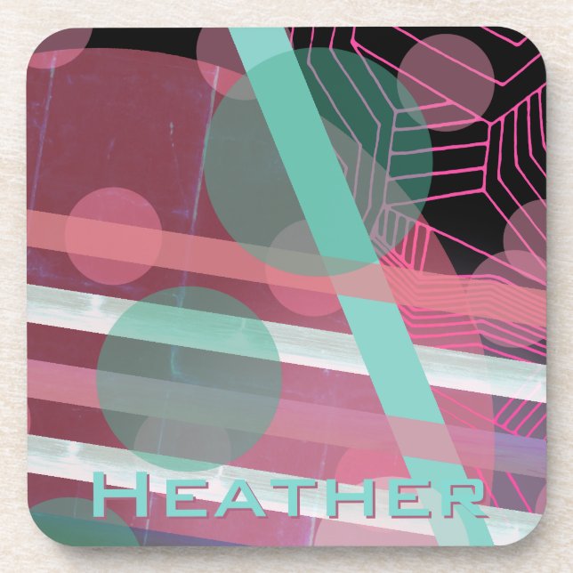 Personalized/Pink & Turquoise/Abstract Design Drink Coaster (Front)