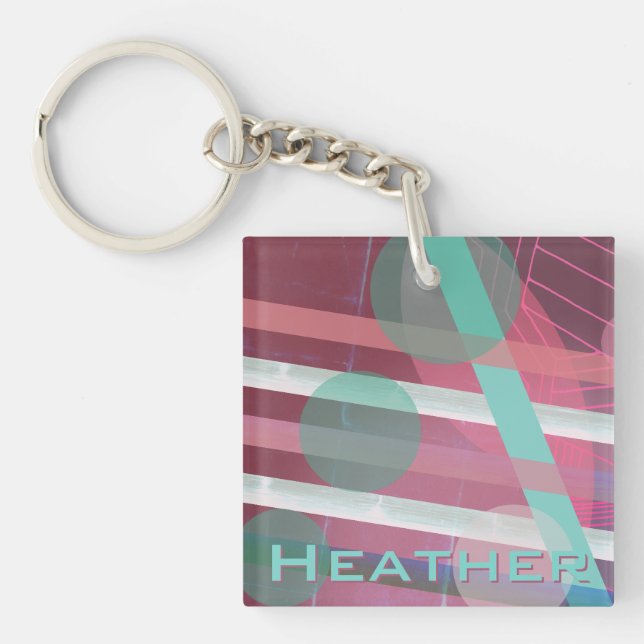 Personalized/Pink & Turquoise/Abstract Design Keychain (Front)