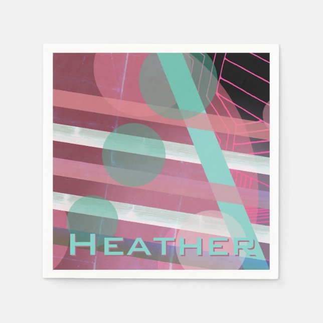 Personalized/Pink & Turquoise/Abstract Design Napkins (Front)