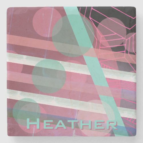 PersonalizedPink  TurquoiseAbstract Design Stone Coaster