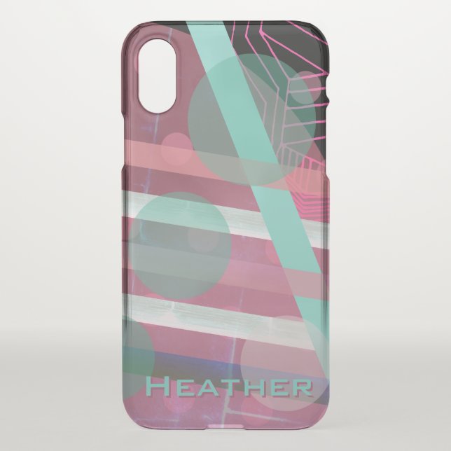 Personalized/Pink & Turquoise/Abstract Design Uncommon iPhone Case (Back)
