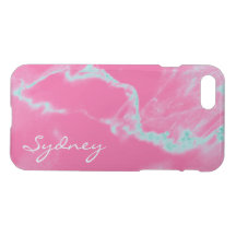 Personalized Pink & Turquoise Marble iPhone 7 Case