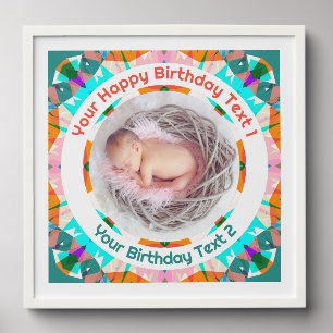 Personalized Pink Turquoise Orange Birthday Gift Peel And Stick Photo Tile