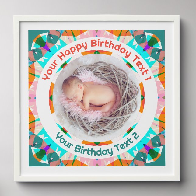 Personalized Pink Turquoise Orange Birthday Gift Peel And Stick Photo Tile (Front Set)