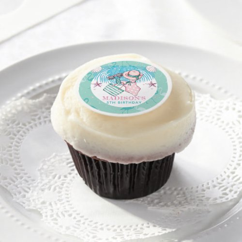 Personalized Pink Turquoise Pool Party Edible Frosting Rounds
