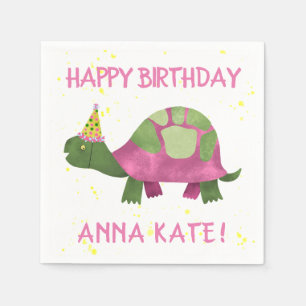 Personalized Pink Turtle Birthday Party Napkins