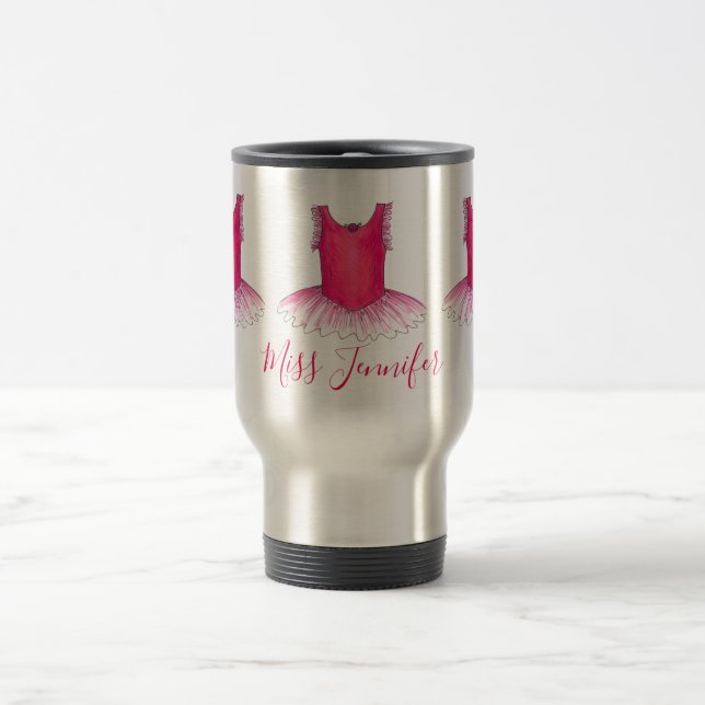 Personalized Pink Tutu Dance Teacher Ballet Dancer Travel Mug (Center)