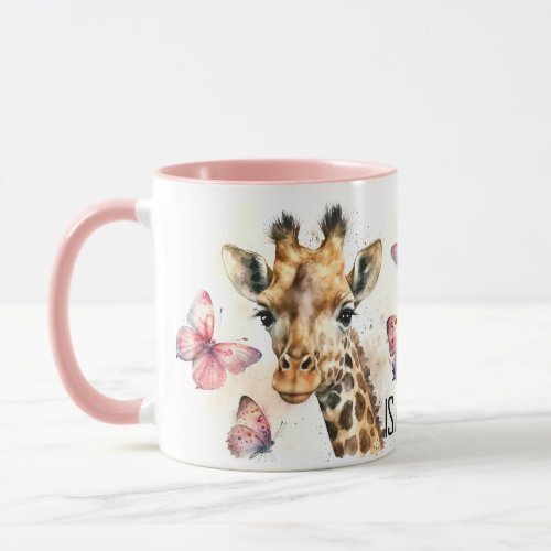 Personalized pink two tone giraffe mug
