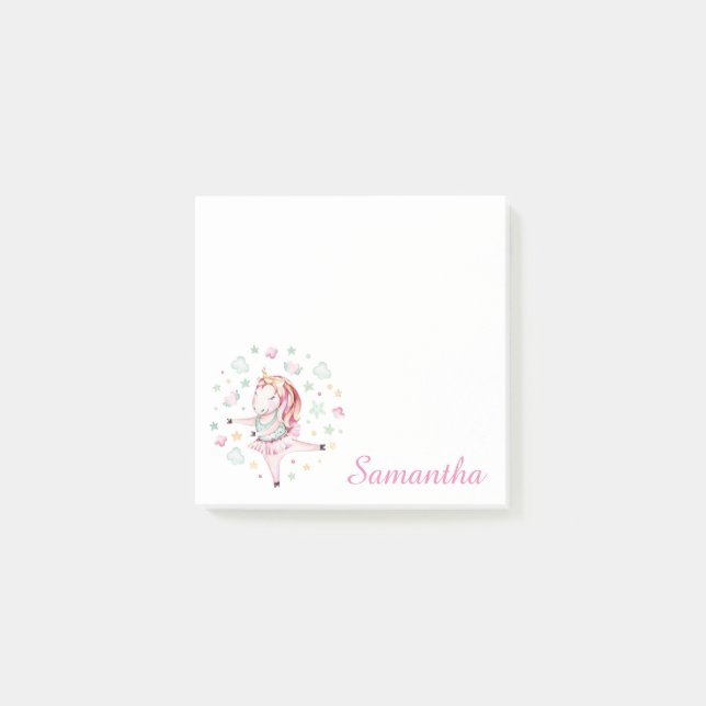 Personalized Pink Unicorn Ballerina Notes (Front)