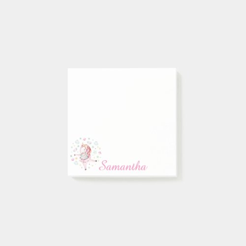 Personalized Pink Unicorn Ballerina Post_It Notes