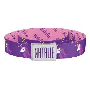 Personalized pink unicorn canvas belt for girls