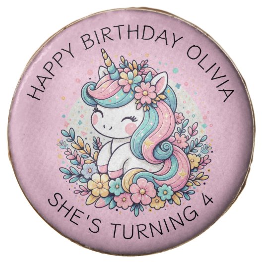 Personalized Pink Unicorn Girl's Birthday Chocolate Covered Oreo (Front)