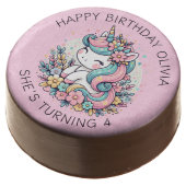 Personalized Pink Unicorn Girl's Birthday Chocolate Covered Oreo (Angled)