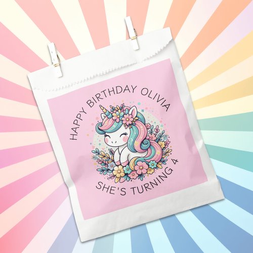 Personalized Pink Unicorn Girls Birthday Favor Bag