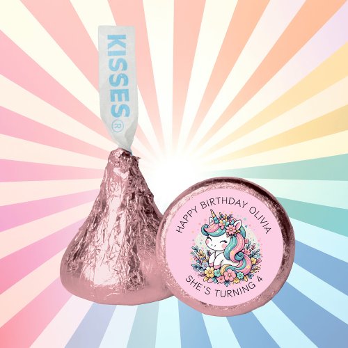 Personalized Pink Unicorn Girls Birthday Hersheys Kisses
