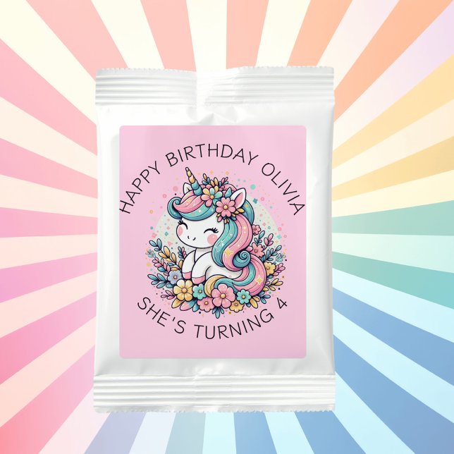 Personalized Pink Unicorn Girl's Birthday Lemonade Drink Mix (Creator Uploaded)