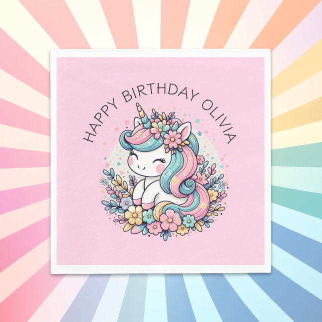 Personalized Pink Unicorn Girl's Birthday Napkins (Creator Uploaded)