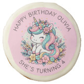 Personalized Pink Unicorn Girl's Birthday Sugar Cookie (Front)