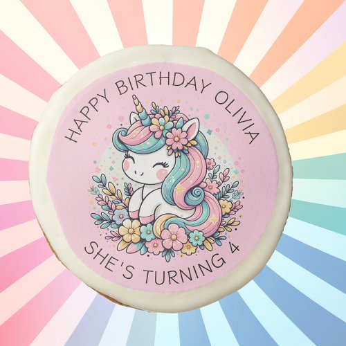 Personalized Pink Unicorn Girls Birthday Sugar Cookie