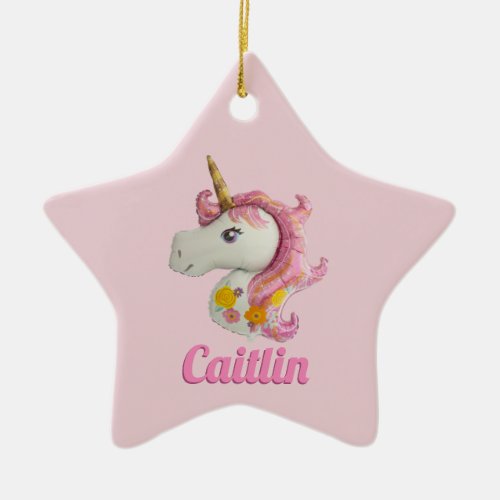 Personalized Pink Unicorn Girls Ceramic Ornament