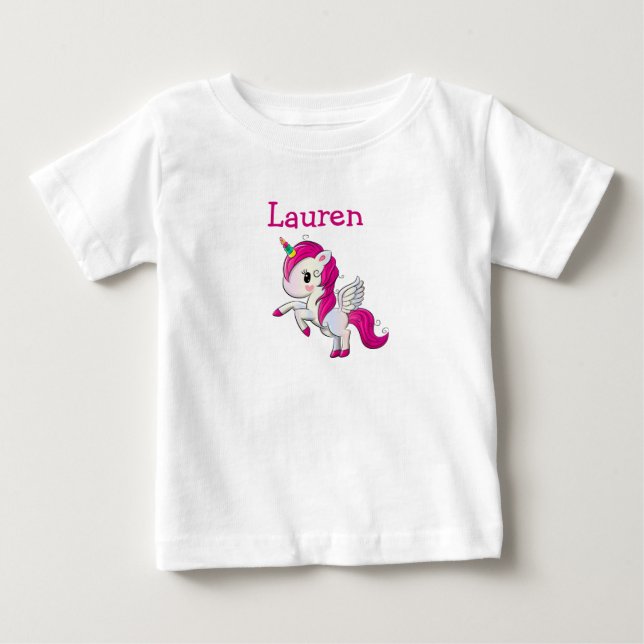 Personalized Pink Unicorn Girl's Name Shirt (Front)