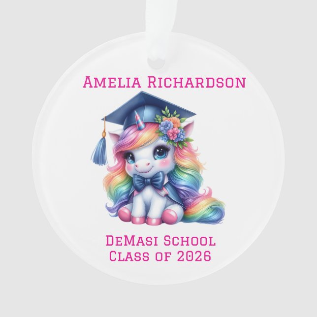 Personalized Pink Unicorn Graduation  Ornament (Front)