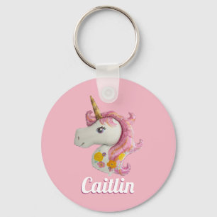 Personalized Pink Unicorn Keyring