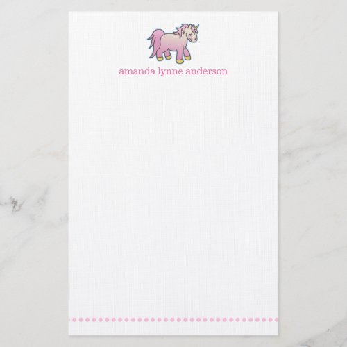 Personalized Pink Unicorn Kids Stationery