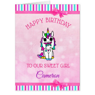 Personalized Pink Unicorn Little Girl's Birthday Card