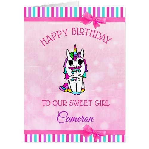 Personalized Pink Unicorn Little Girls Birthday Card