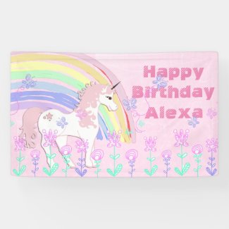 Personalized Pink Unicorn Rainbow Birthday Banner