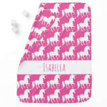 Personalized Pink Unicorn Silhouette Pattern Baby Receiving Blanket
