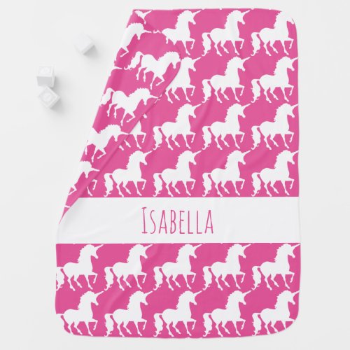 Personalized Pink Unicorn Silhouette Pattern Baby Receiving Blanket